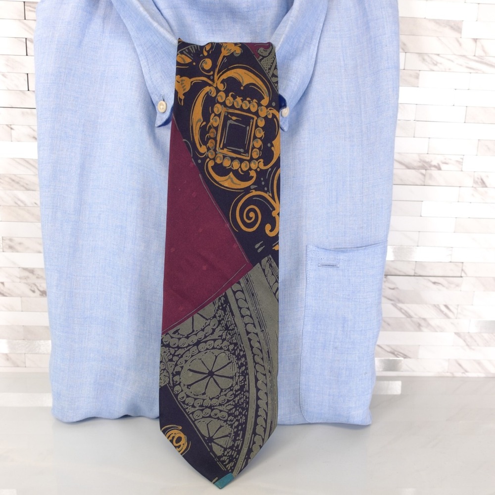Yukiko Hanai Neck Tie Mens Multicolor Patchwork Bold Fun Cool Art Artist Y2K